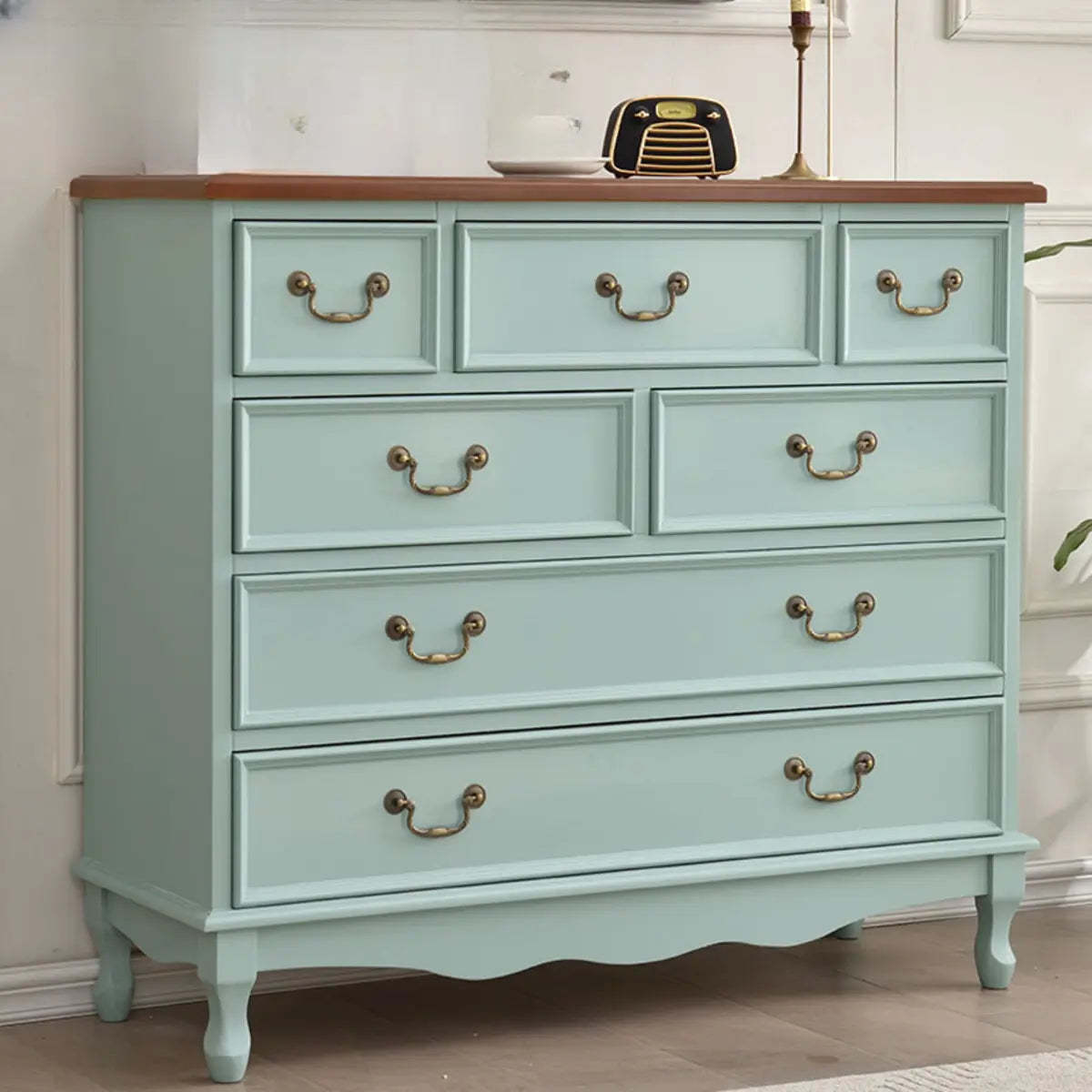 Beige Wood Drawer Dresser with Metal Handles — 1 / Dark Walnut