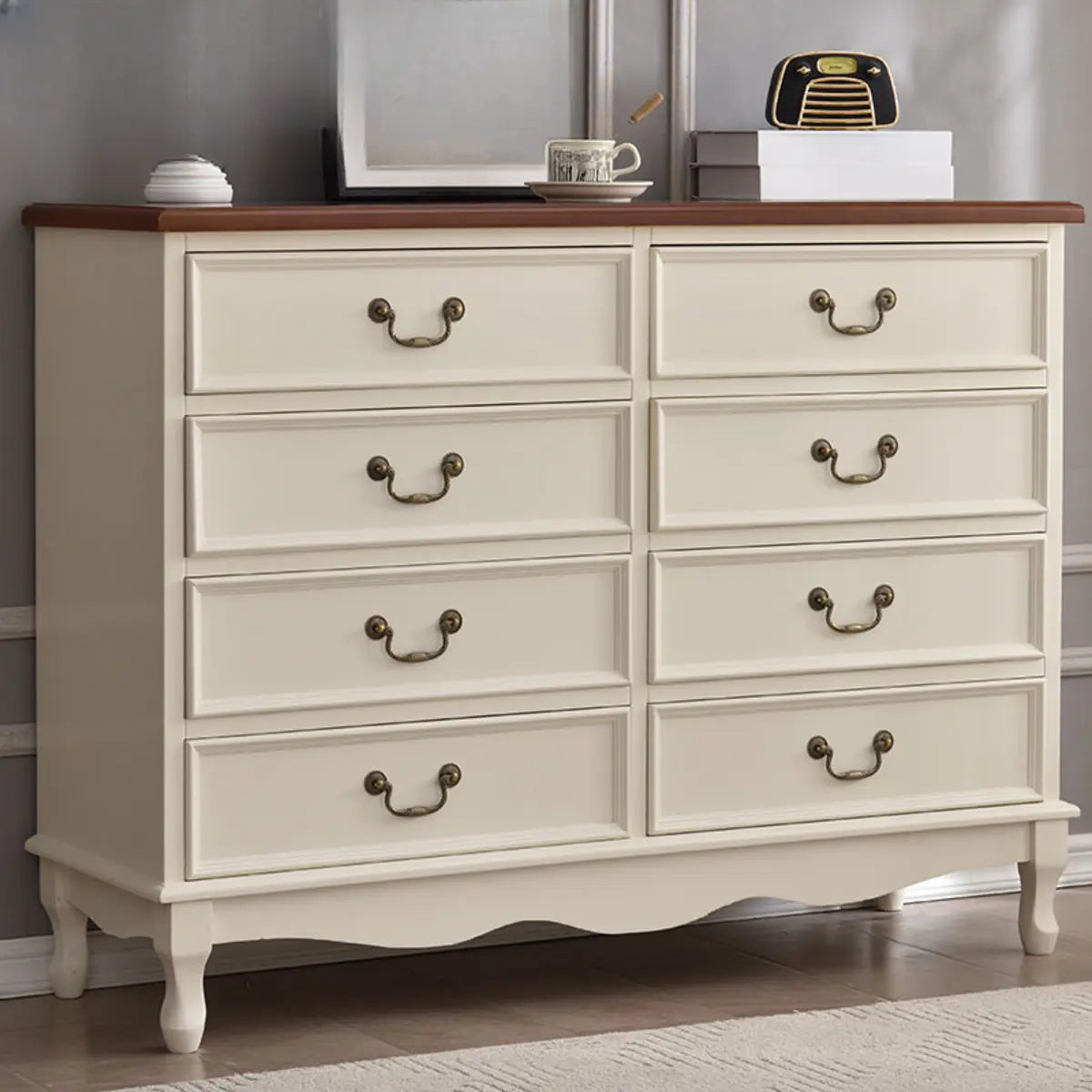 Beige Wood Drawer Dresser with Metal Handles — 1 / Green