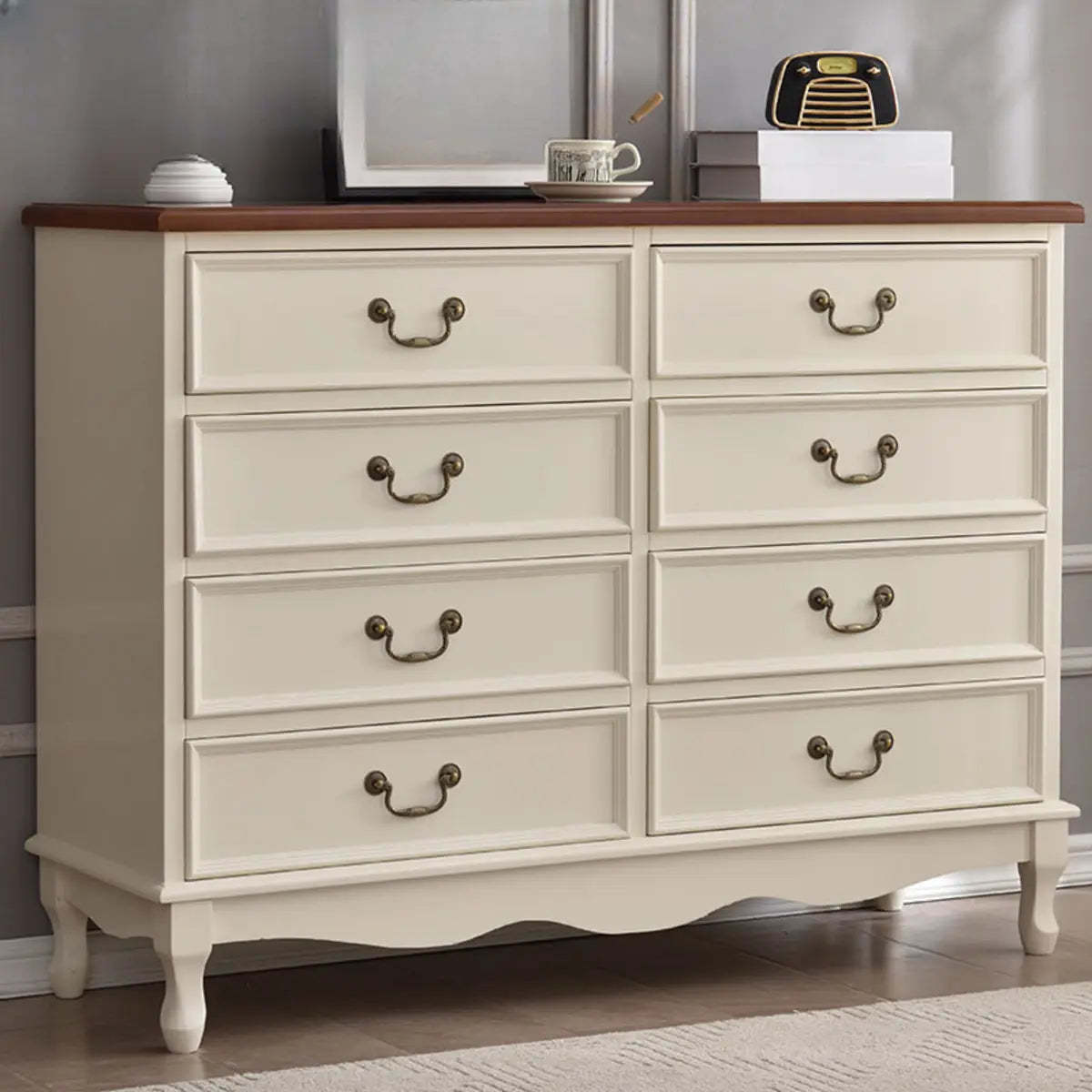 Beige Wood Drawer Dresser with Metal Handles — 1 / Green