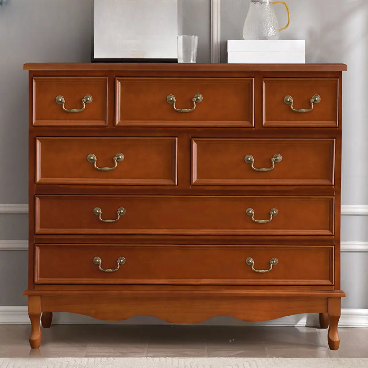 Beige Wood Drawer Dresser with Metal Handles — 1 / Green
