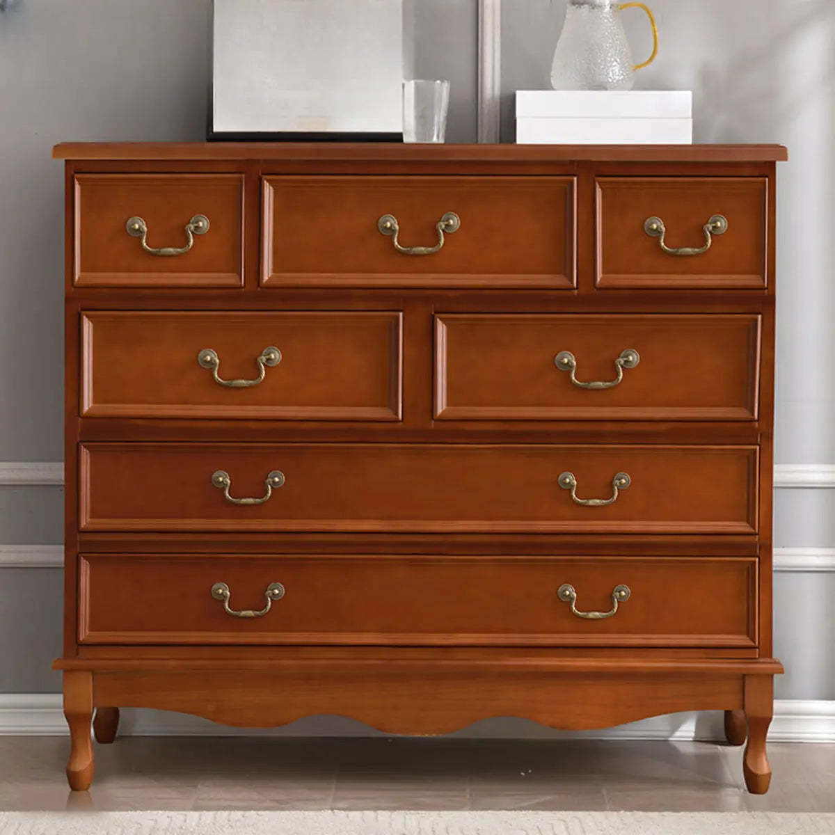 Beige Wood Drawer Dresser with Metal Handles — 1 / Green