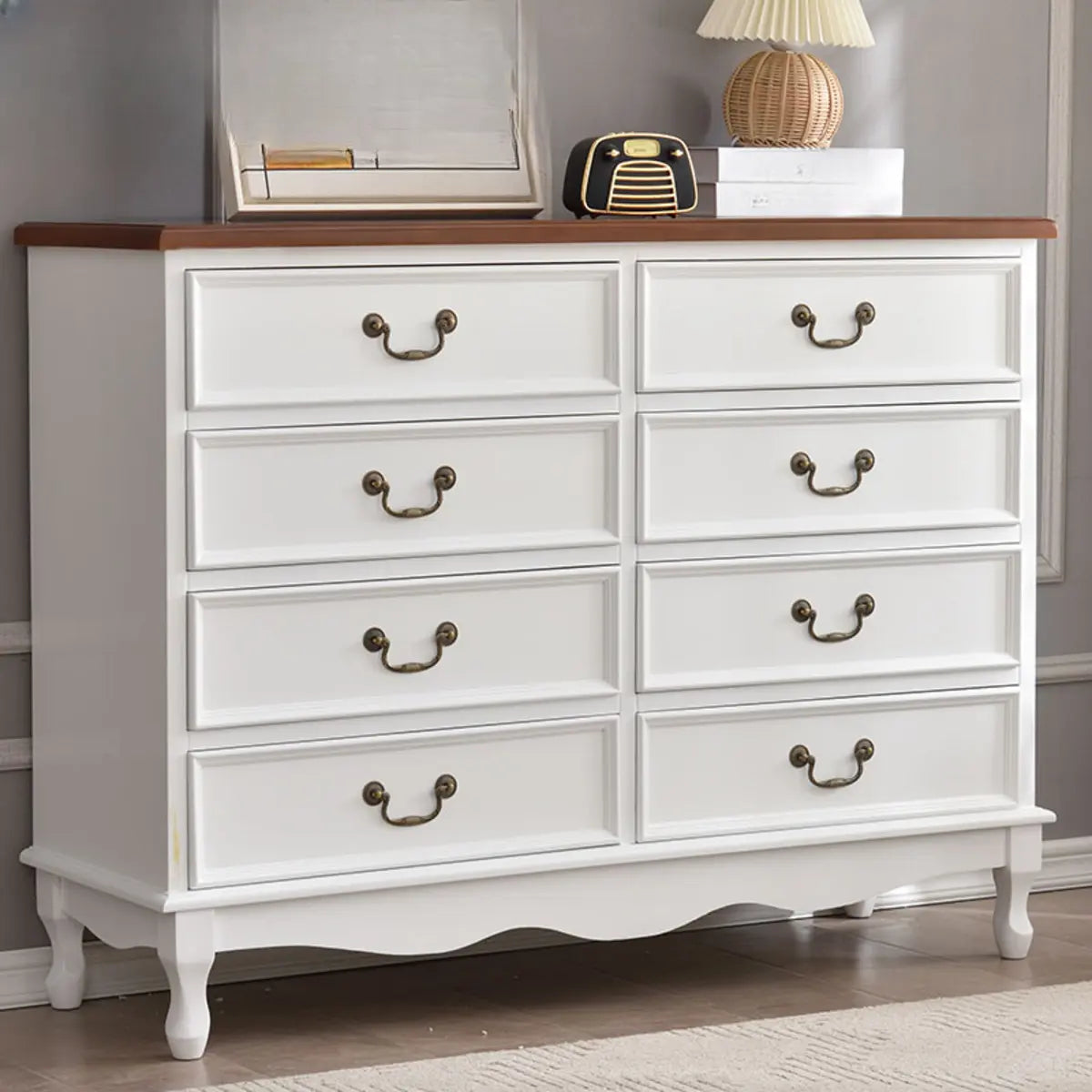 Beige Wood Drawer Dresser with Metal Handles — 1 / Green
