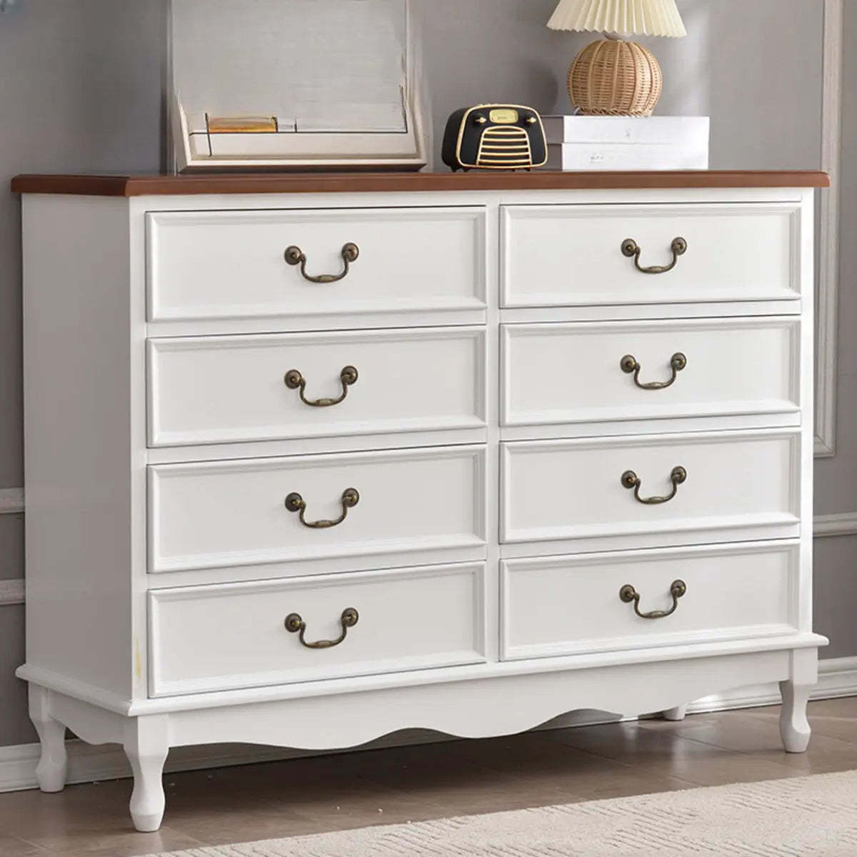 Beige Wood Drawer Dresser with Metal Handles — 1 / Green