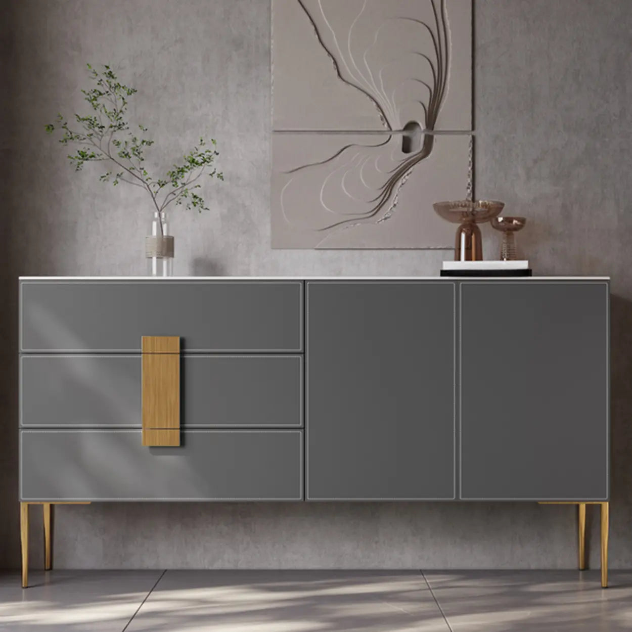 Rectangular Gray Wood Storage Console Table