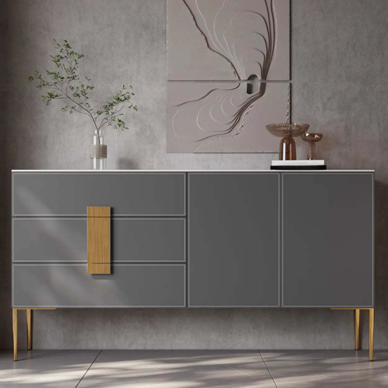 Rectangular Gray Wood Storage Console Table