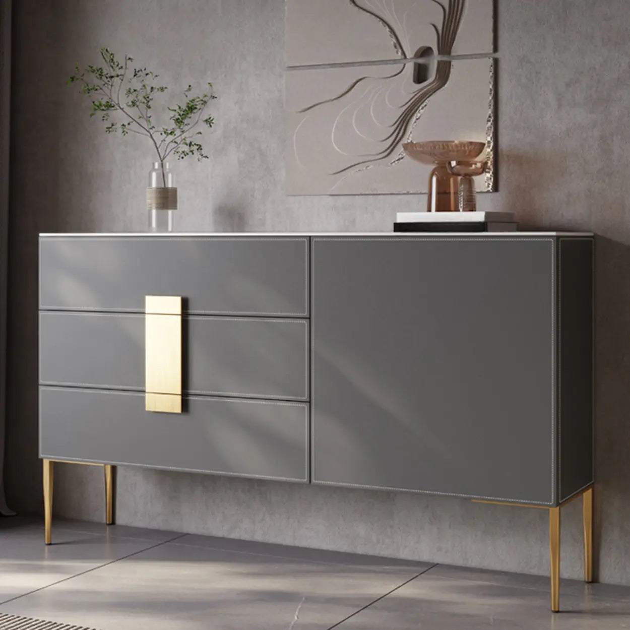 Rectangular Gray Wood Storage Console Table