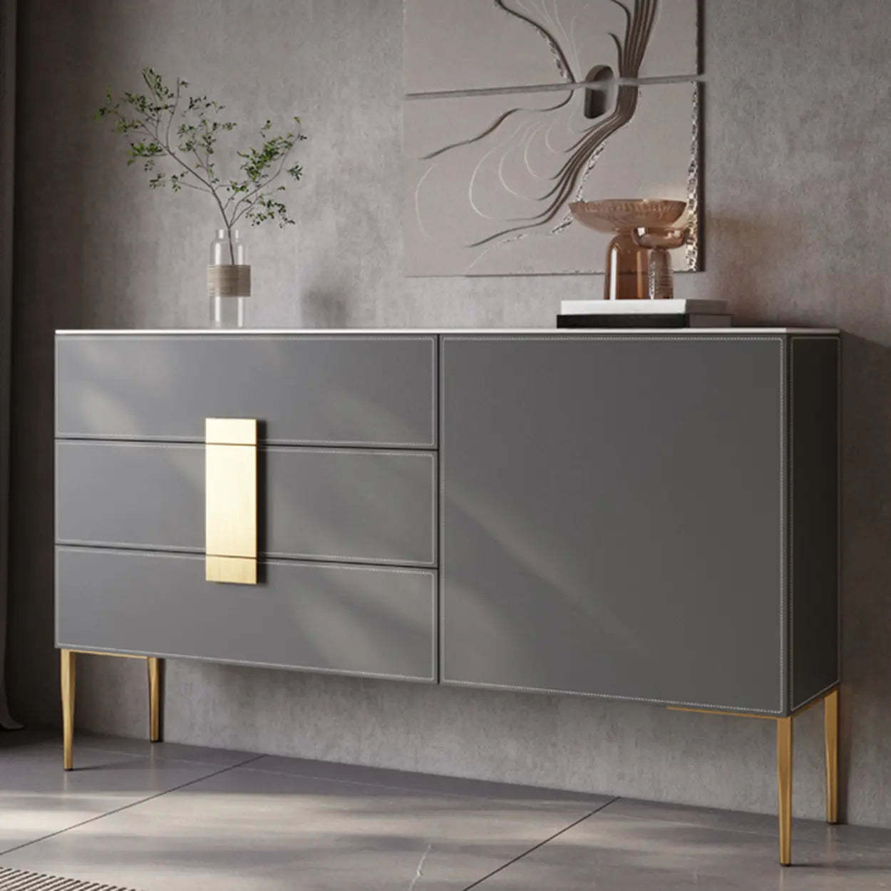 Rectangular Gray Wood Storage Console Table
