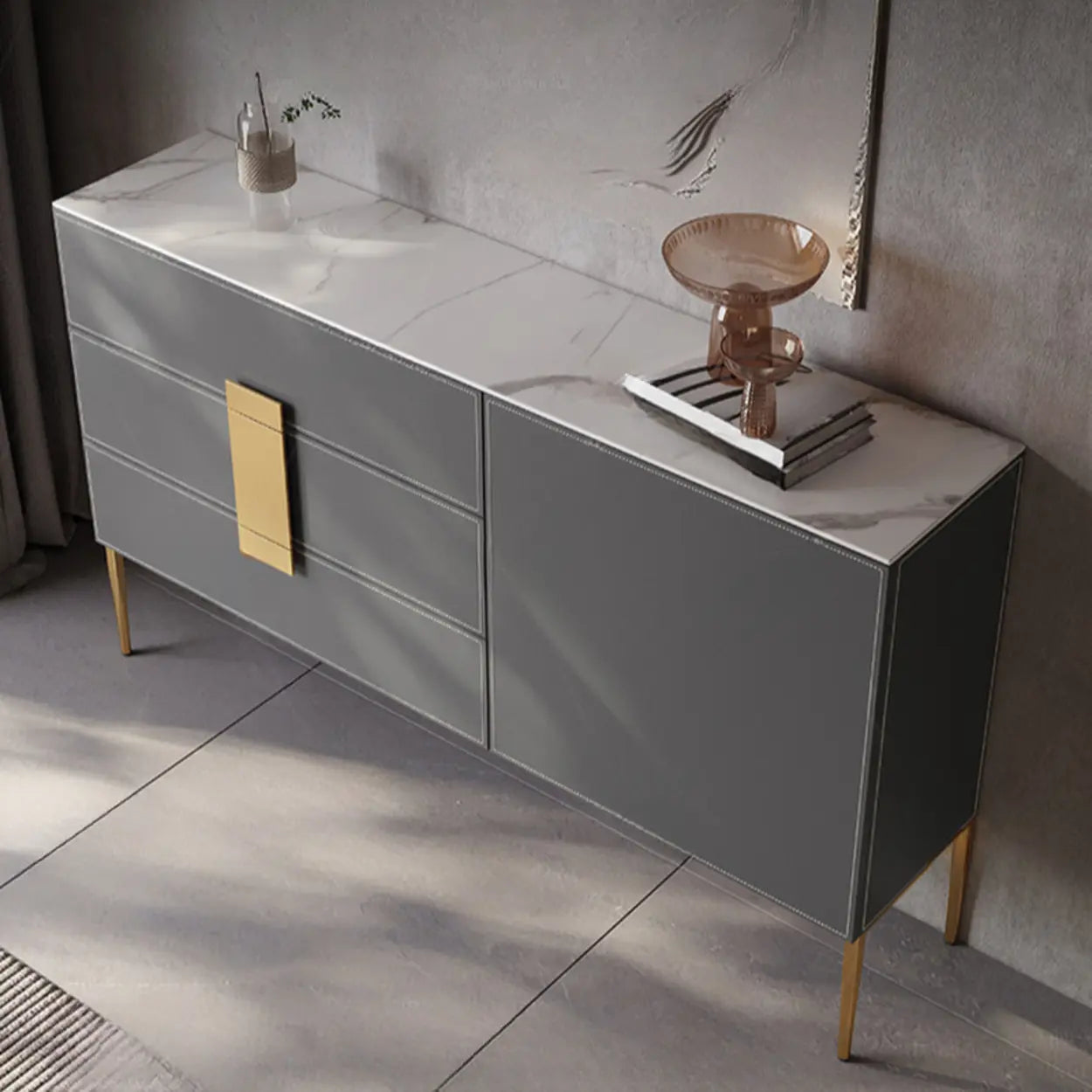 Rectangular Gray Wood Storage Console Table