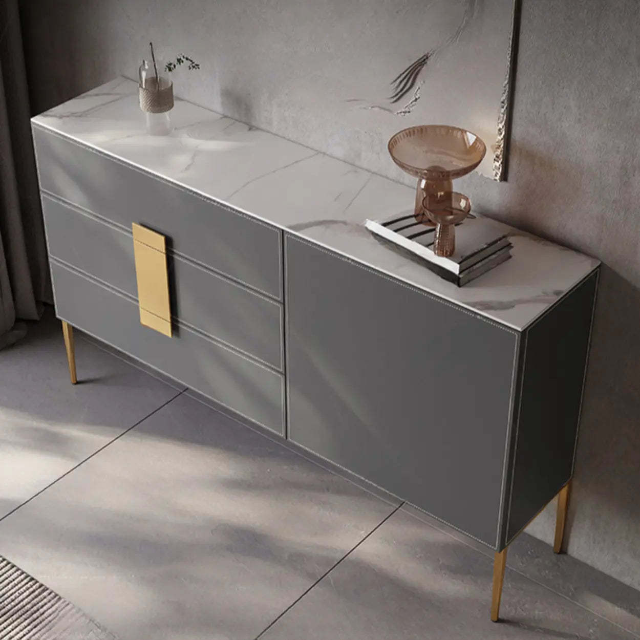 Rectangular Gray Wood Storage Console Table