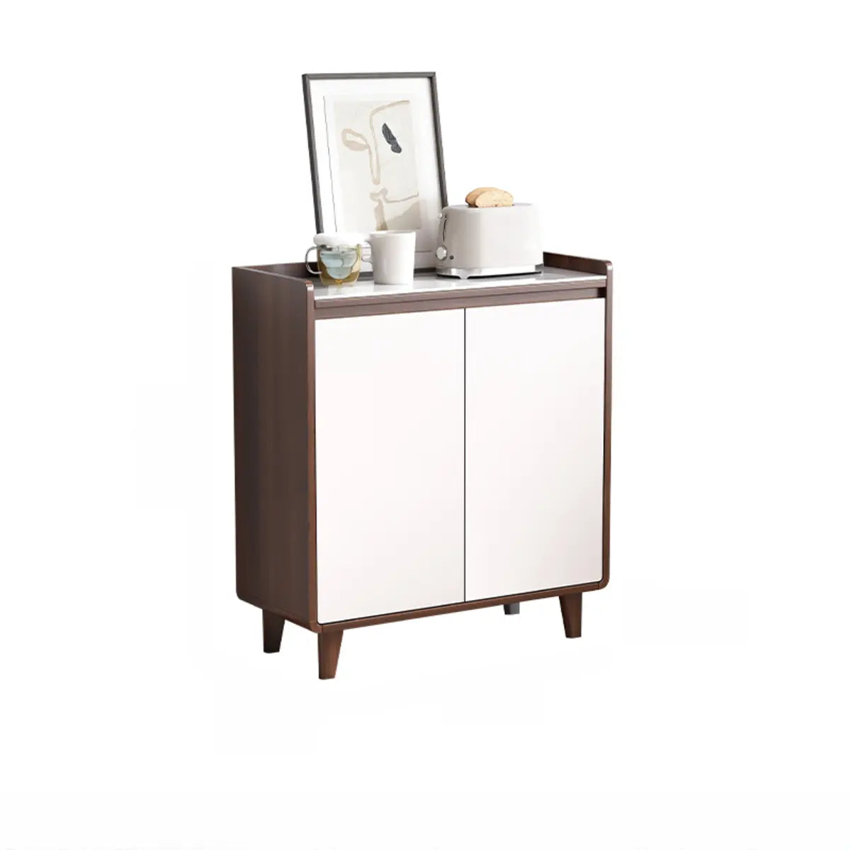 Nut-Brown Wood Rectangular Kitchen China Cabinet — Glass / Walnut/ White
