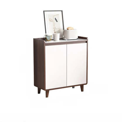 Nut-Brown Wood Rectangular Kitchen China Cabinet — Glass / Walnut/ White