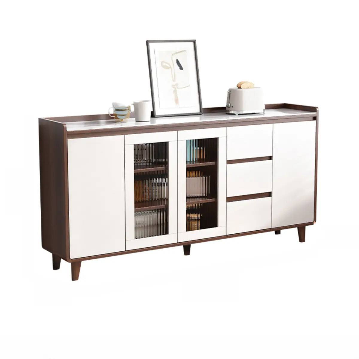 Nut-Brown Wood Rectangular Kitchen China Cabinet — Glass / Nut-Brown
