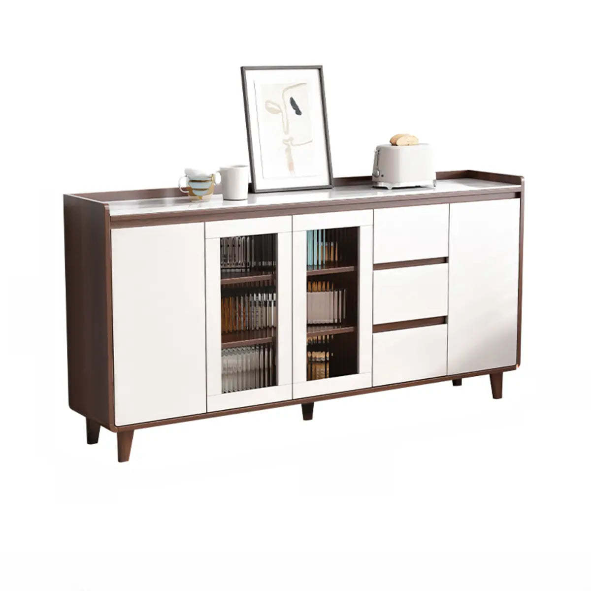 Nut-Brown Wood Rectangular Kitchen China Cabinet — Glass / Nut-Brown