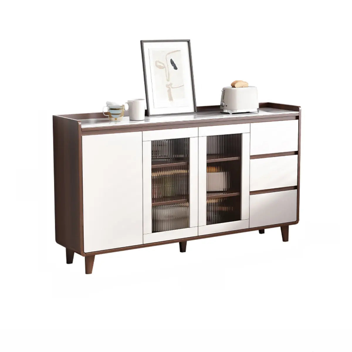 Nut-Brown Wood Rectangular Kitchen China Cabinet — Wood / Walnut/ White