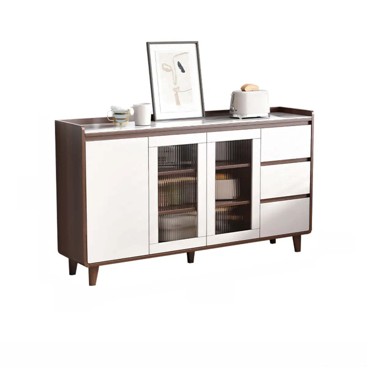 Nut-Brown Wood Rectangular Kitchen China Cabinet — Wood / Walnut/ White