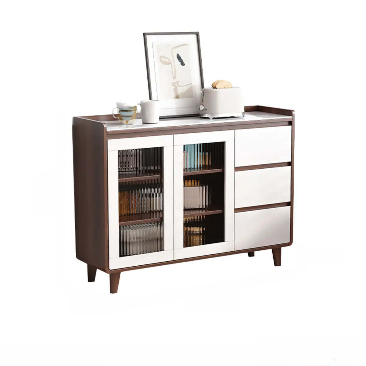 Nut-Brown Wood Rectangular Kitchen China Cabinet — Wood / Nut-Brown