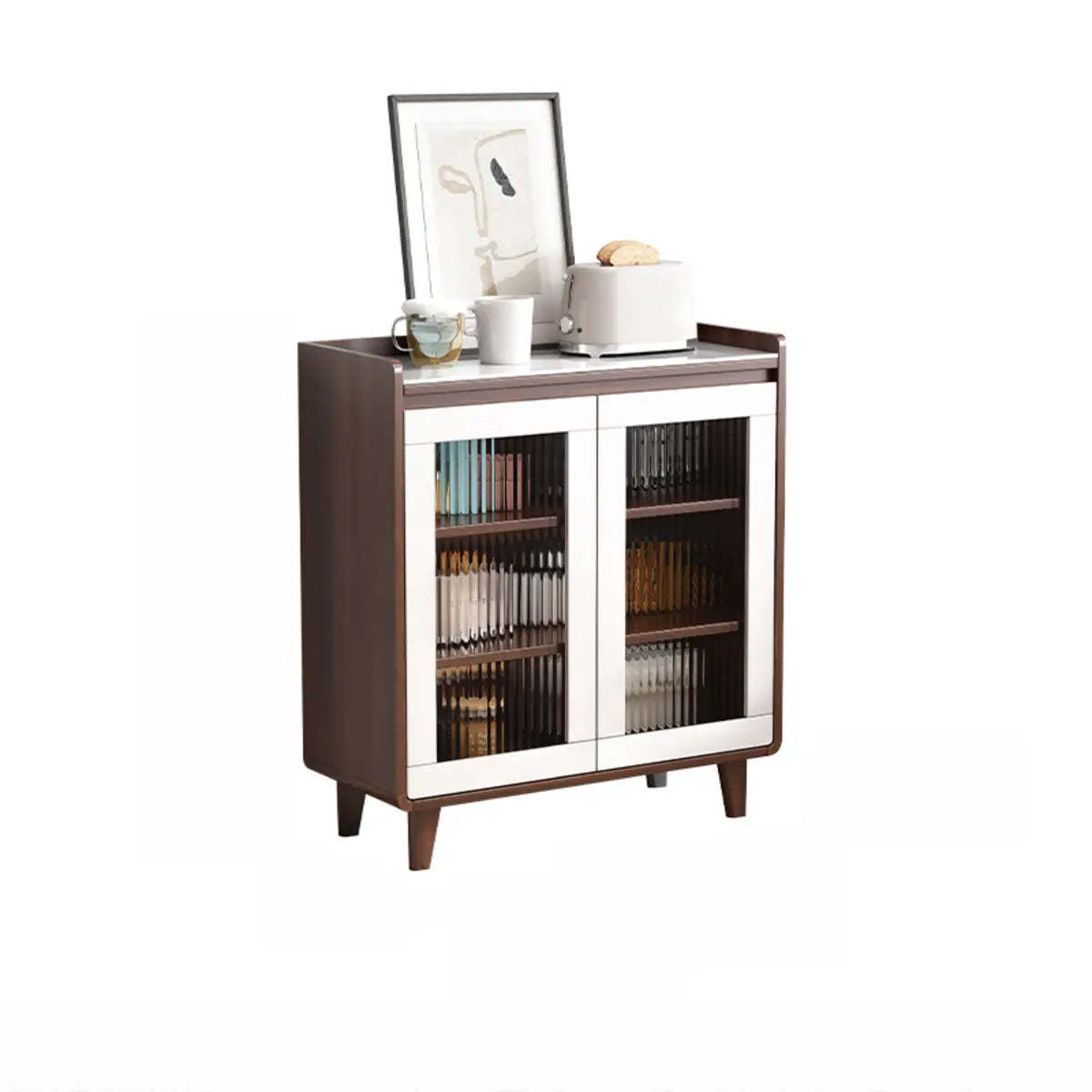 Nut-Brown Wood Rectangular Kitchen China Cabinet — Wood / Walnut/ White