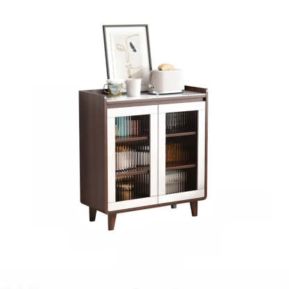 Nut-Brown Wood Rectangular Kitchen China Cabinet — Wood / Walnut/ White