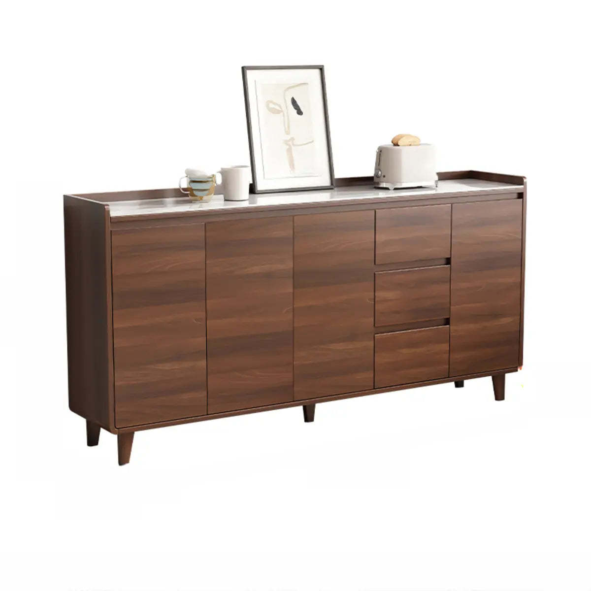 Nut-Brown Wood Rectangular Kitchen China Cabinet — Wood / Nut-Brown