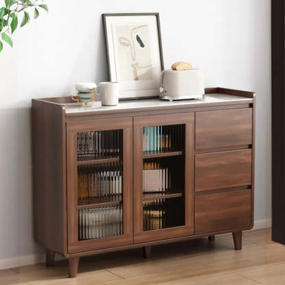 Nut-Brown Wood Rectangular Kitchen China Cabinet — Glass / Nut-Brown