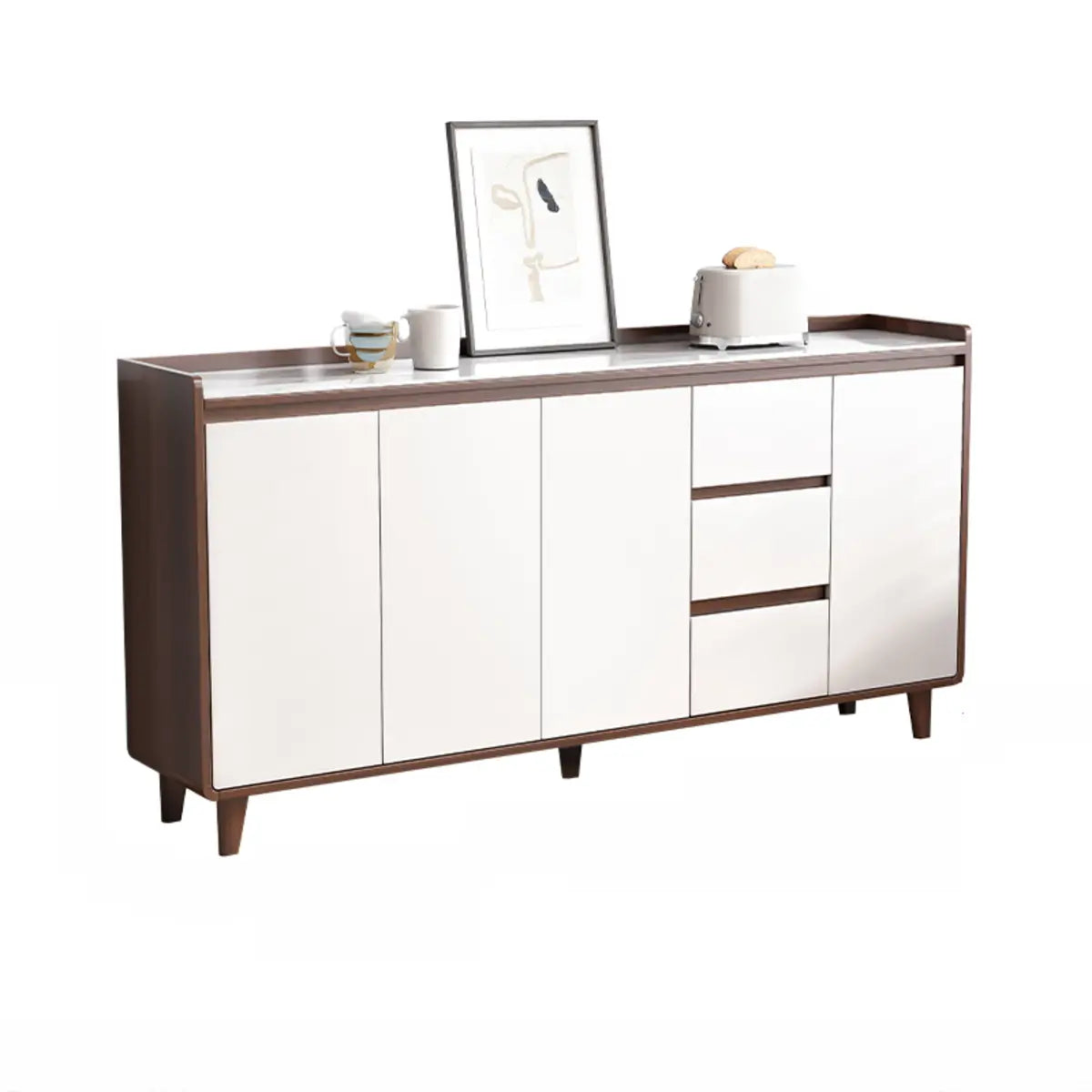 Nut-Brown Wood Rectangular Kitchen China Cabinet — Glass / Walnut/ White