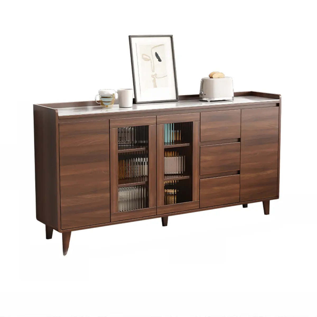Nut-Brown Wood Rectangular Kitchen China Cabinet — Wood / Walnut/ White