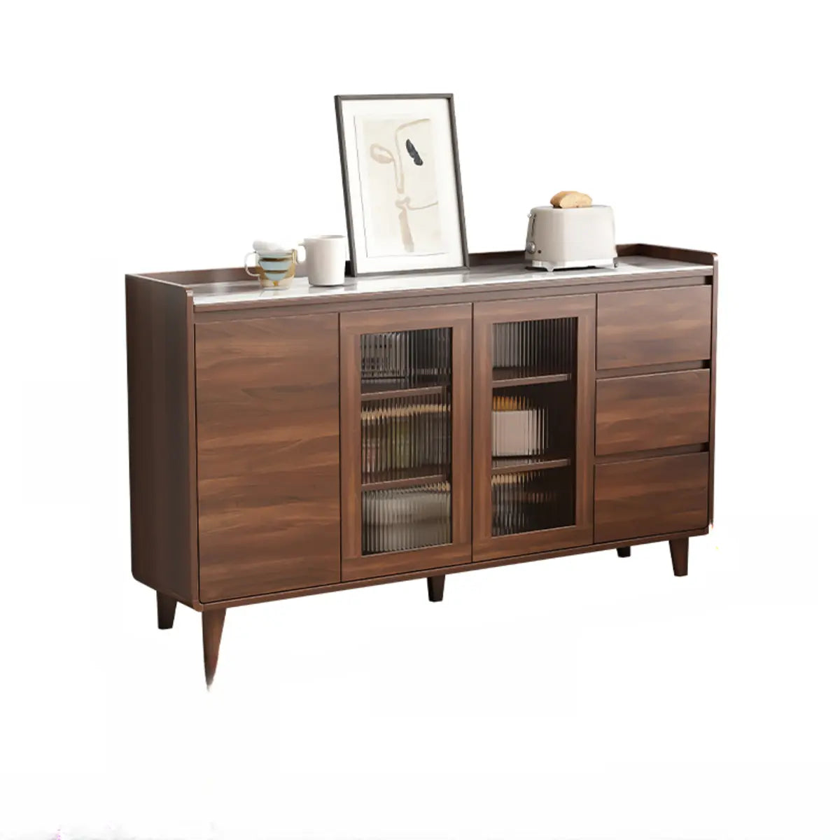 Nut-Brown Wood Rectangular Kitchen China Cabinet