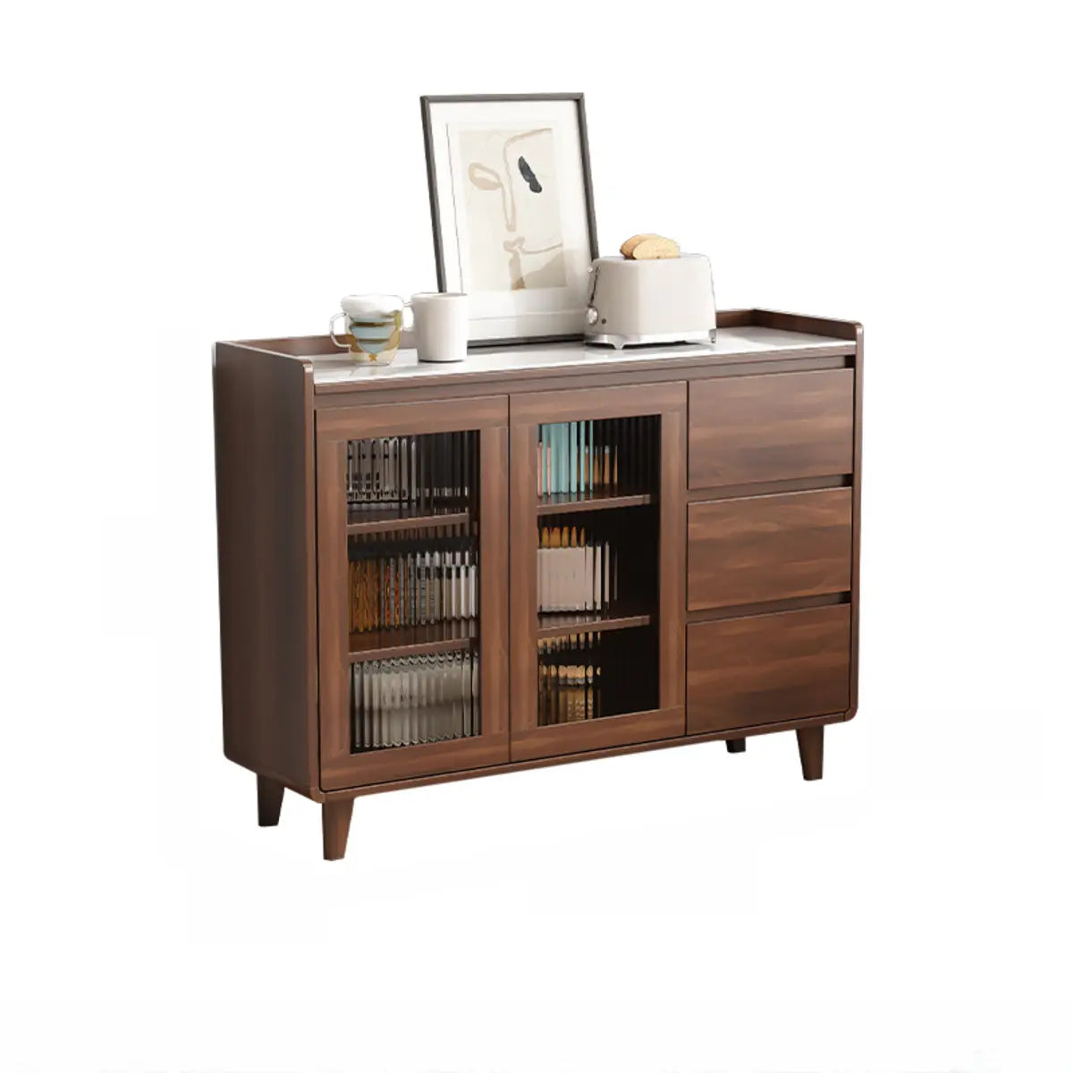 Nut-Brown Wood Rectangular Kitchen China Cabinet
