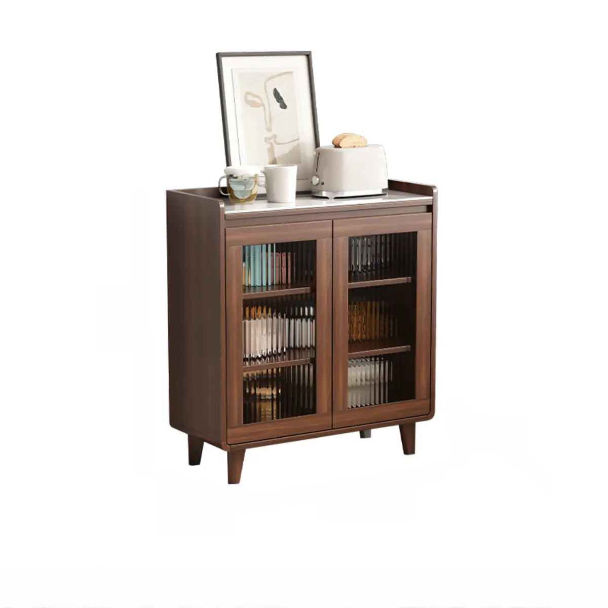 Nut-Brown Wood Rectangular Kitchen China Cabinet