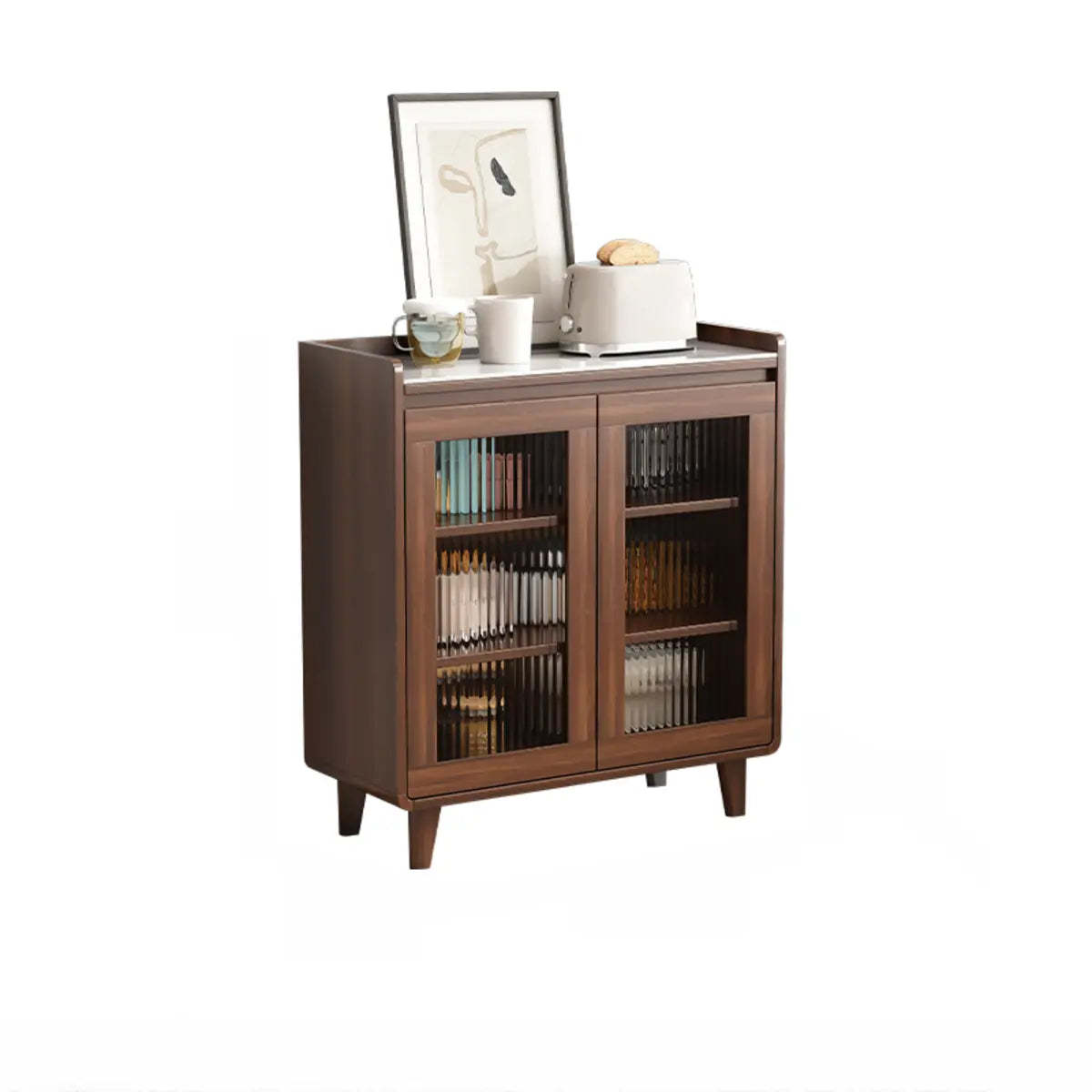 Modern nut-brown china wine cabinets in glass — 31" L x 16" W x 37" H / Nut & Brown