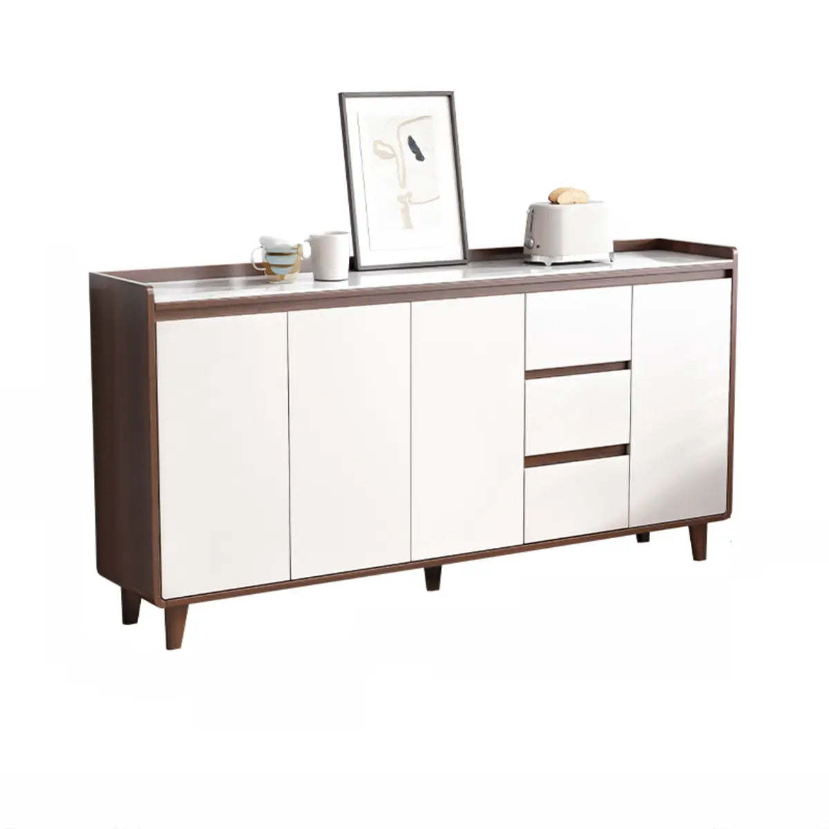 Nut-Brown Wood Rectangular Kitchen China Cabinet — Glass / Walnut/ White