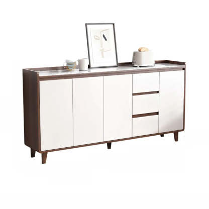 Nut-Brown Wood Rectangular Kitchen China Cabinet — Glass / Walnut/ White
