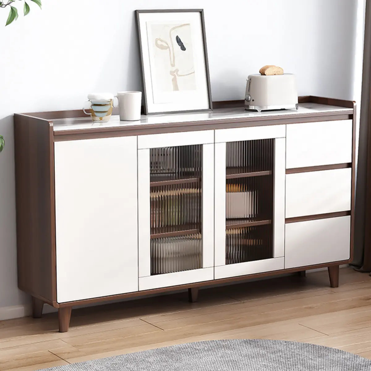 Nut-Brown Wood Rectangular Kitchen China Cabinet — Glass / Nut-Brown