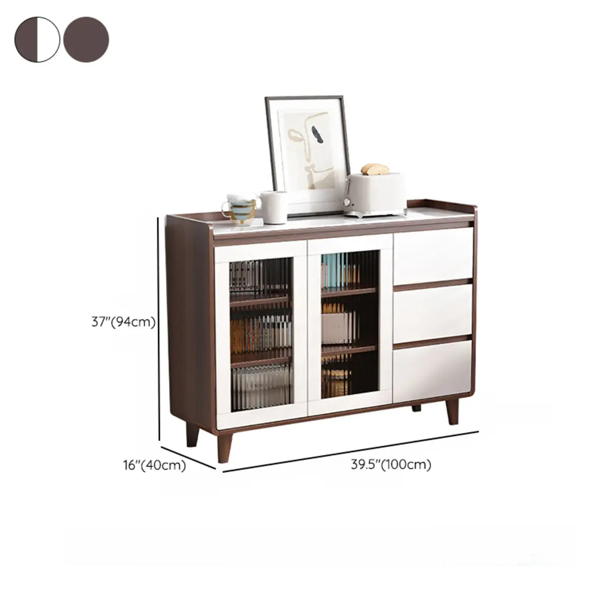 Nut-Brown Wood Rectangular Kitchen China Cabinet