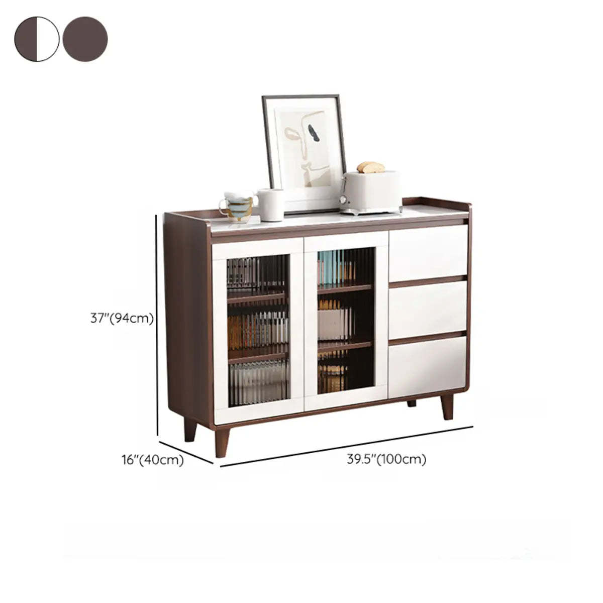 Nut-Brown Wood Rectangular Kitchen China Cabinet