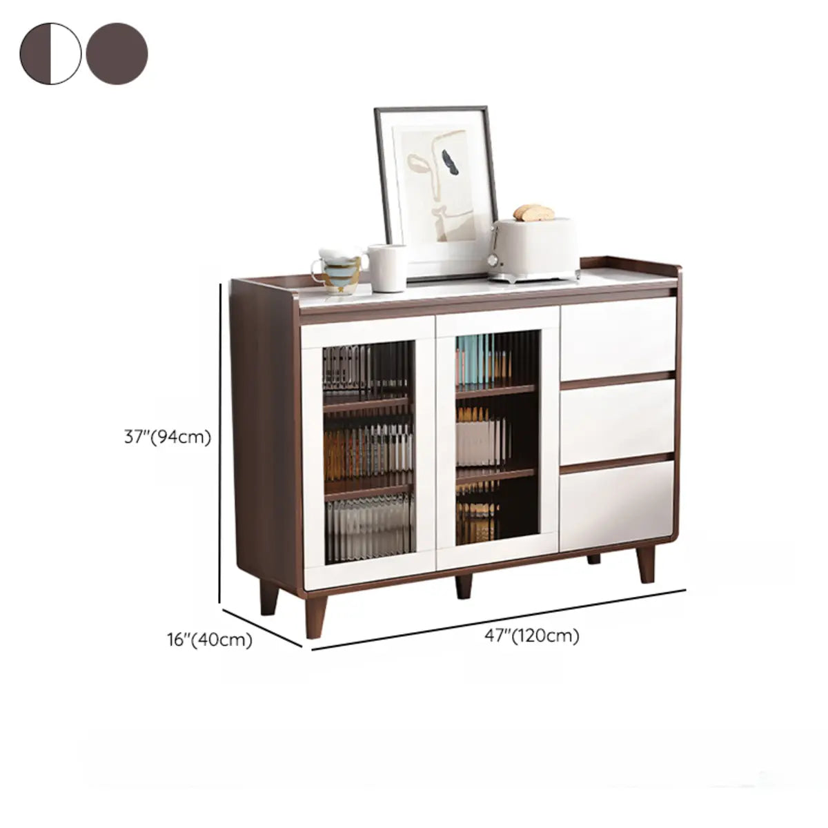 Nut-Brown Wood Rectangular Kitchen China Cabinet
