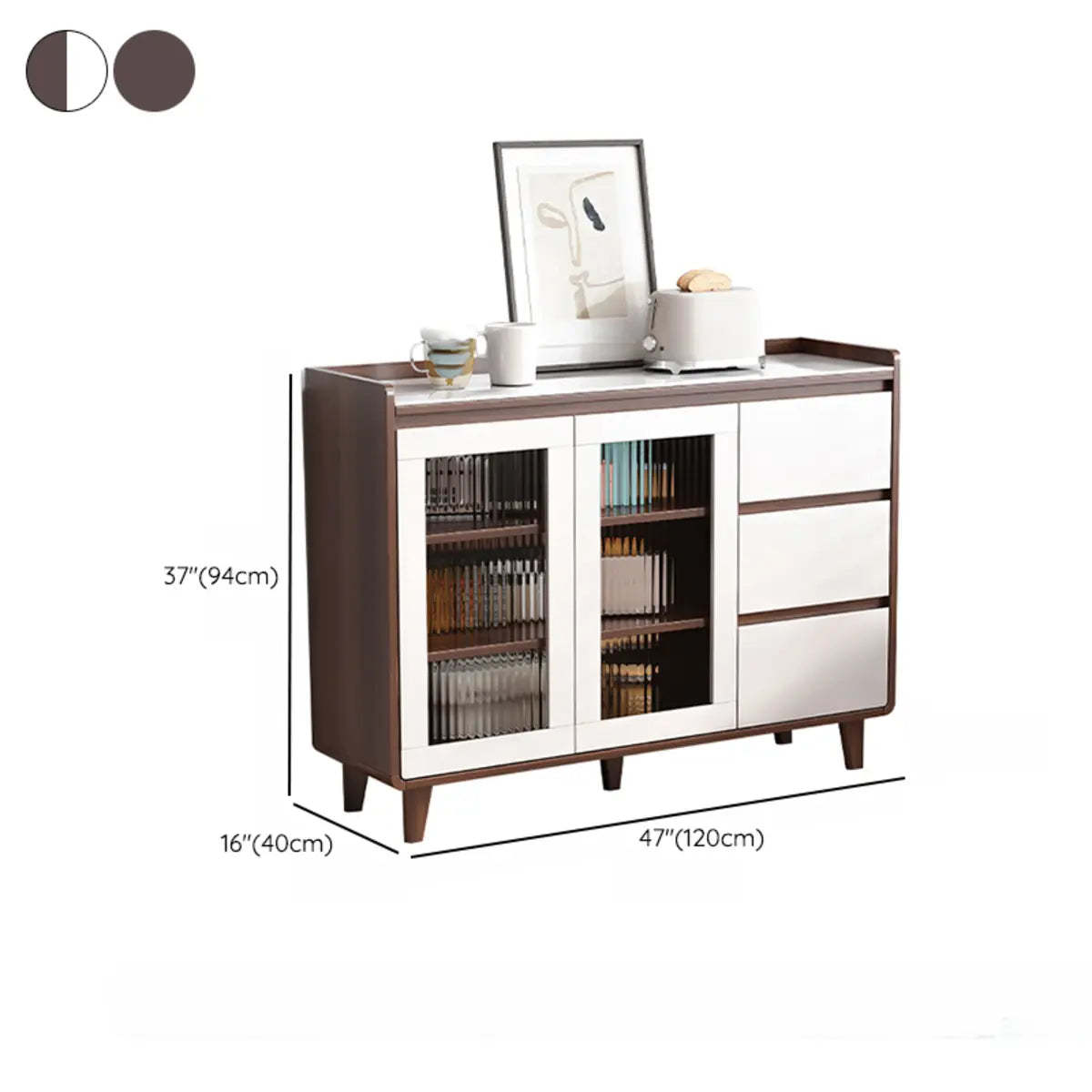 Nut-Brown Wood Rectangular Kitchen China Cabinet