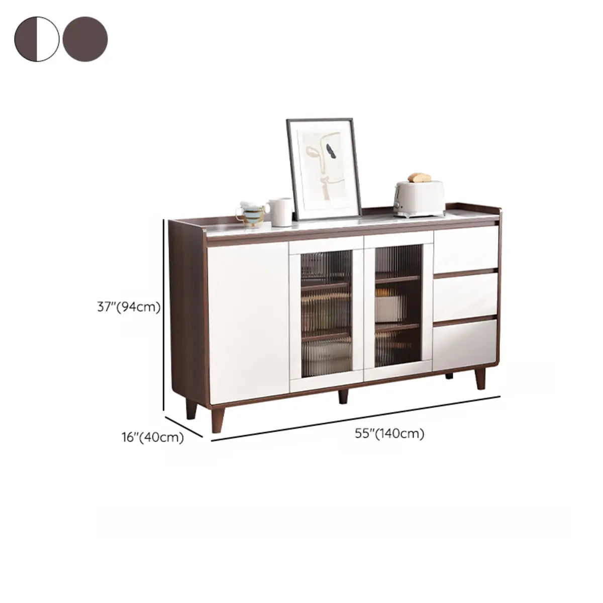 Nut-Brown Wood Rectangular Kitchen China Cabinet