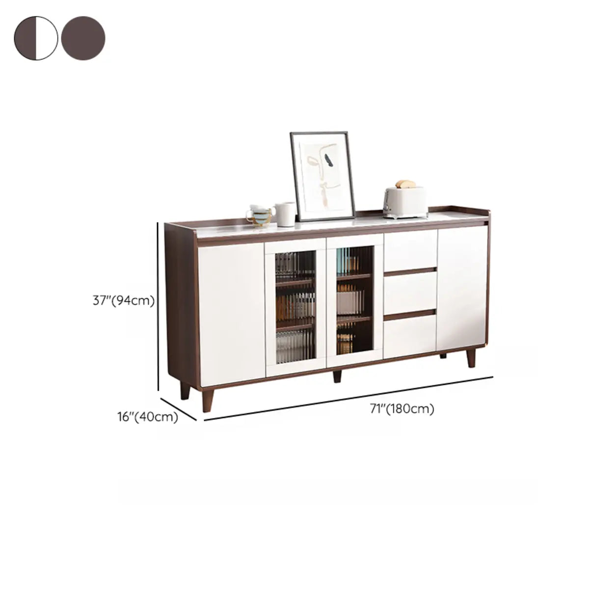 Nut-Brown Wood Rectangular Kitchen China Cabinet