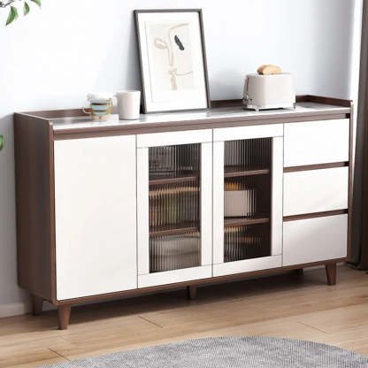 Nut-Brown Wood Rectangular Kitchen China Cabinet — Glass / Nut-Brown