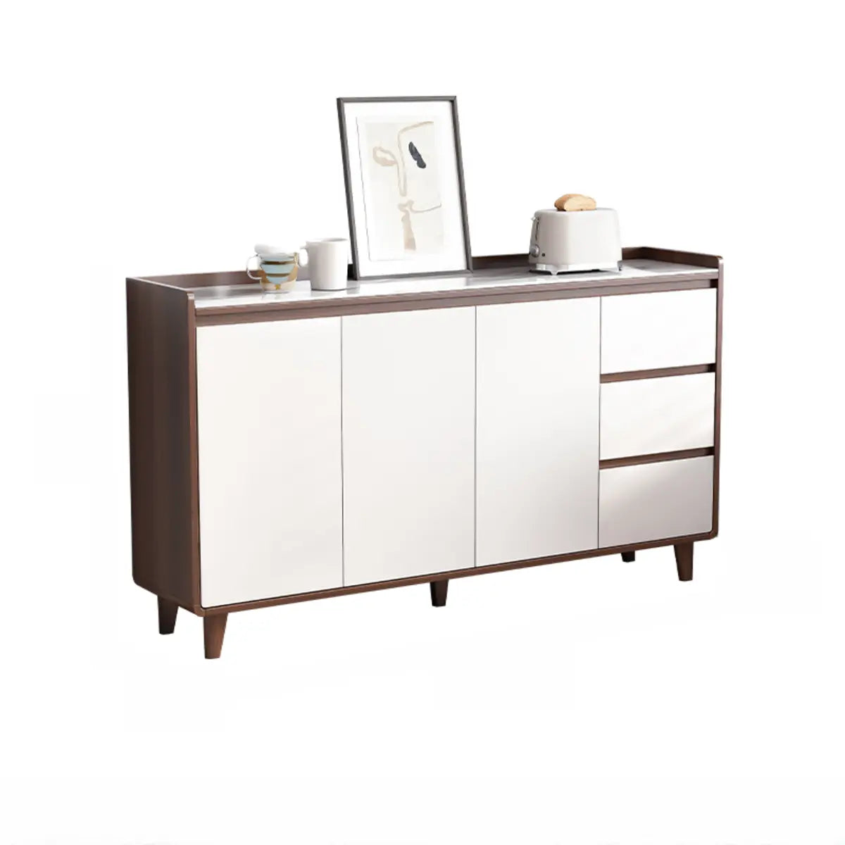 Nut-Brown Wood Rectangular Kitchen China Cabinet — Glass / Walnut/ White