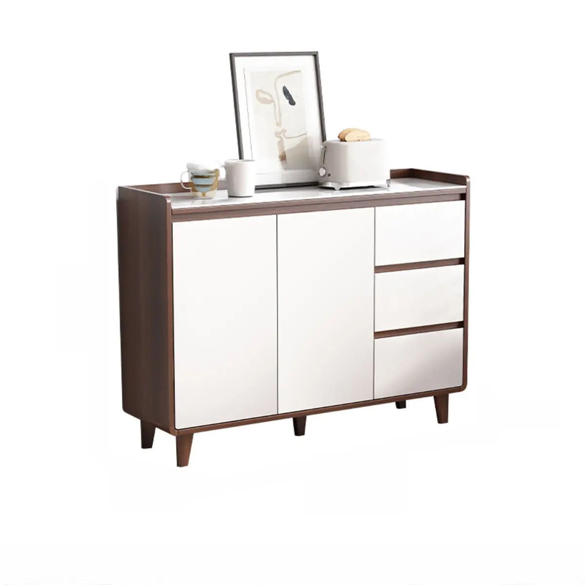 Nut-Brown Wood Rectangular Kitchen China Cabinet — Glass / Nut-Brown