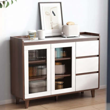 Nut-Brown Wood Rectangular Kitchen China Cabinet — Glass / Nut-Brown
