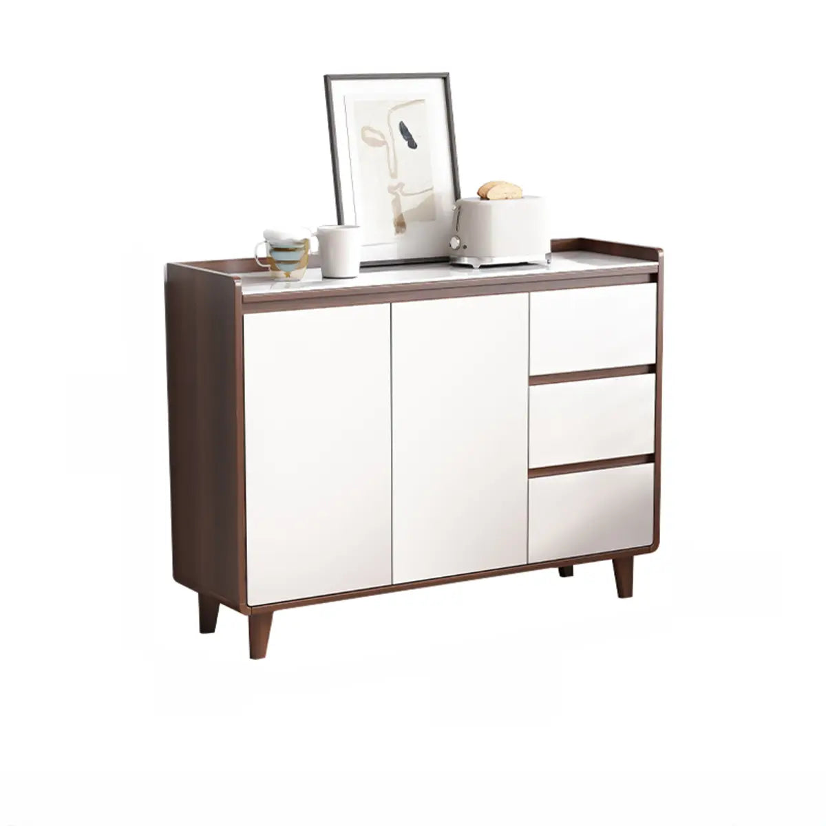 Nut-Brown Wood Rectangular Kitchen China Cabinet — Glass / Walnut/ White
