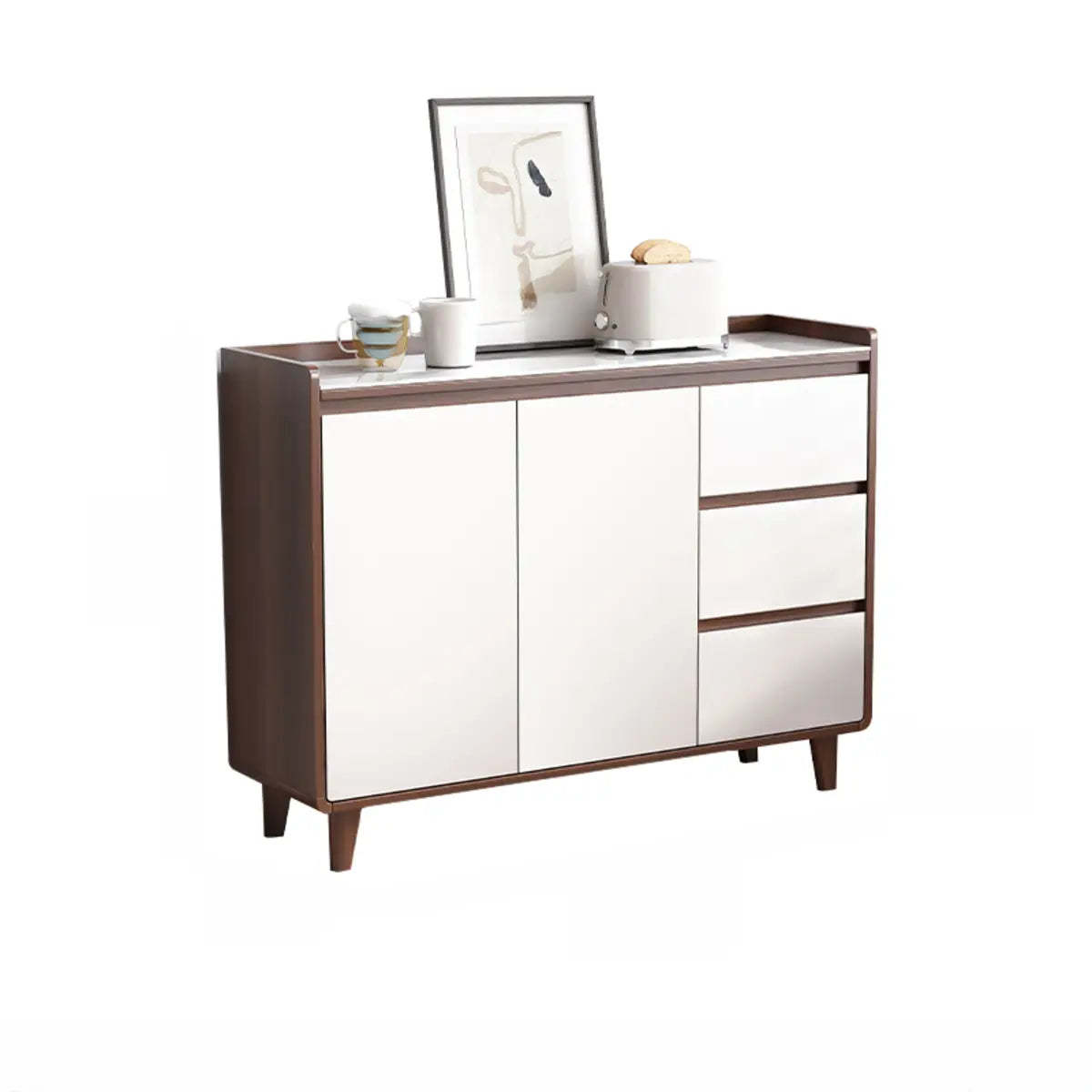 Nut-Brown Wood Rectangular Kitchen China Cabinet — Glass / Walnut/ White