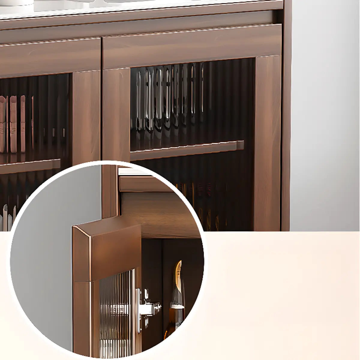 Nut-Brown Wood Rectangular Kitchen China Cabinet — Glass / Nut-Brown