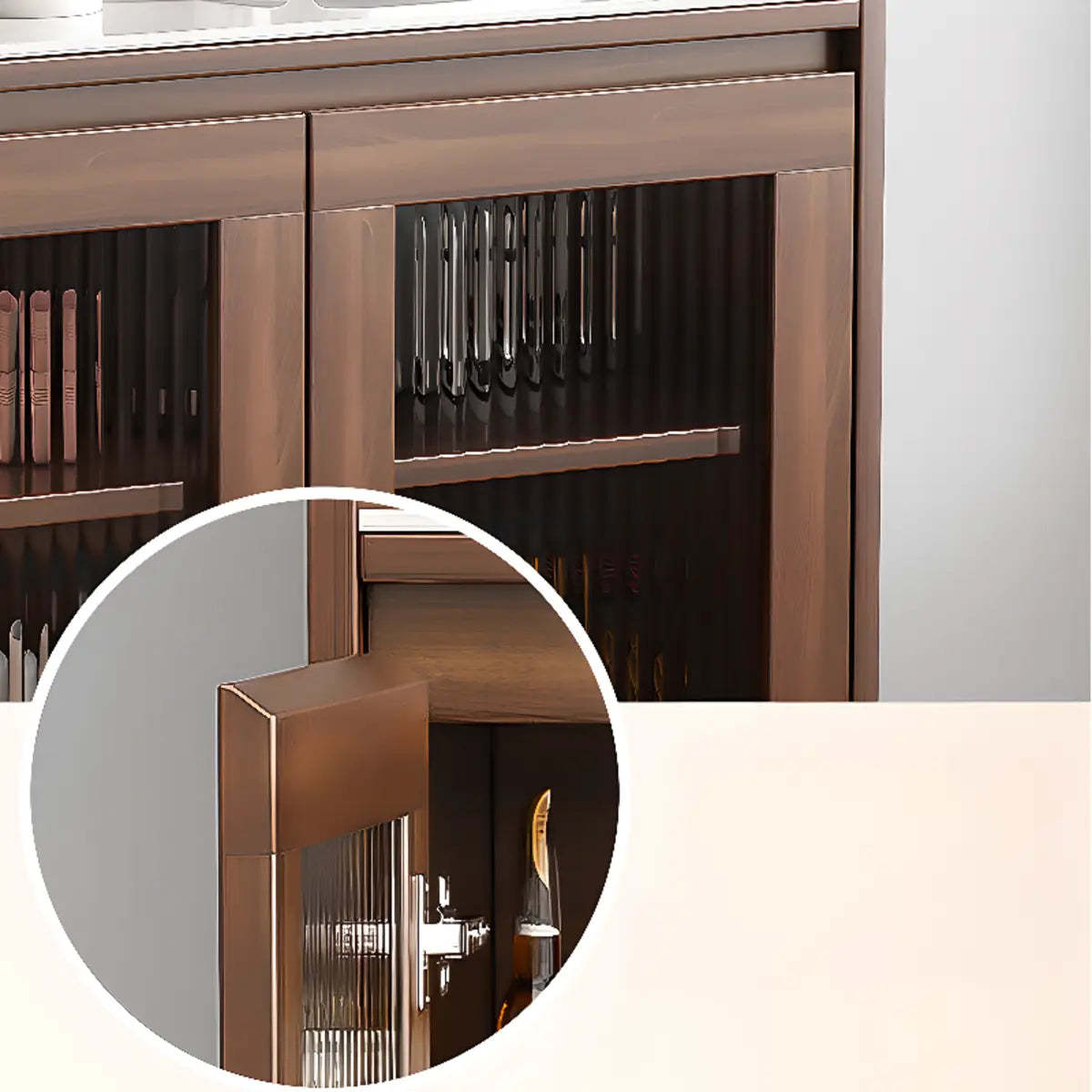 Nut-Brown Wood Rectangular Kitchen China Cabinet — Glass / Nut-Brown