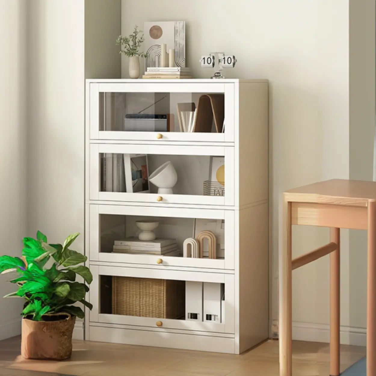 White Rectangular Wood Display Cabinet