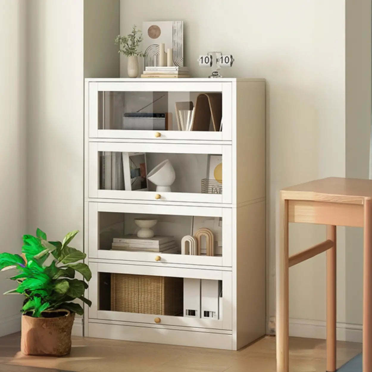 White Rectangular Wood Display Cabinet — White