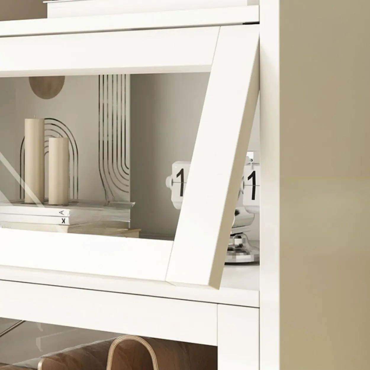 White Rectangular Wood Display Cabinet — White